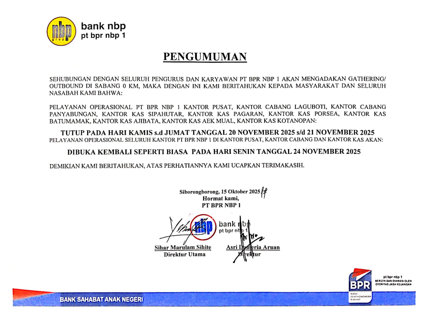 PT BPR NBP 1 AKAN MENGADAKAN GATHERING/ OUTBOUND DI SABANG 0 KM